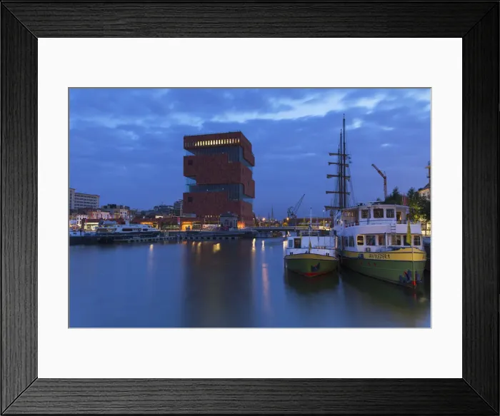 Framed Print : Museum aan de Stroom (MAS) in Willem Dock Marina at dusk, Antwerp, Flanders, Belgium Framed Print : Museum aan de Stroom (MAS) in Willem Dock Marina at dusk, Antwerp, Flanders, Belgium