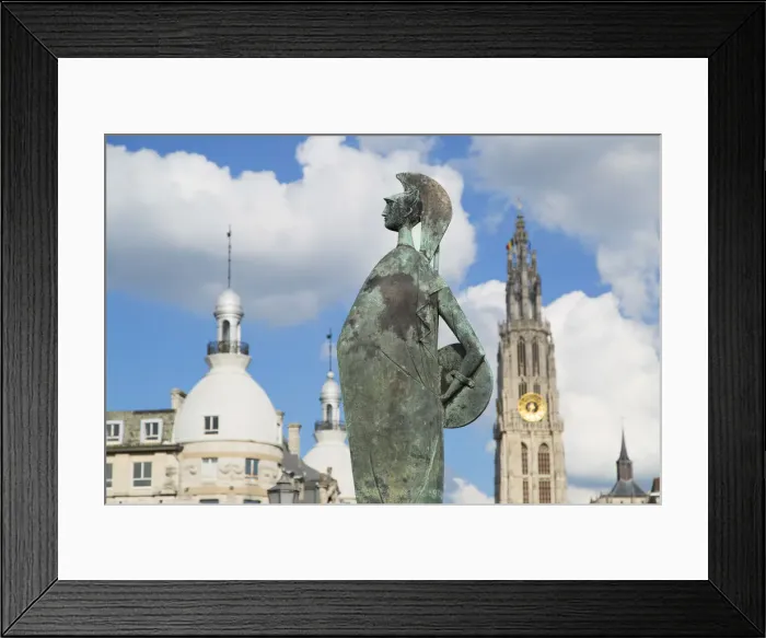 Framed Print : Statue and Onze-Lieve -Vrouwe Cathedral, Antwerp, Flanders, Belgium Framed Print : Statue and Onze-Lieve -Vrouwe Cathedral, Antwerp, Flanders, Belgium