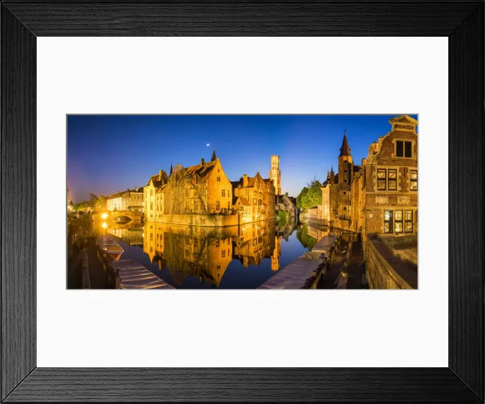 Framed Print : Rozenhoedkai Canal & Belfry at Dusk, Brugge, Belgium