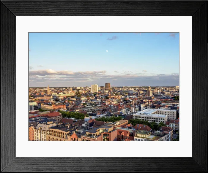 Framed Print : City Center Skyline at sunset, elevated view, Antwerp, Belgium Framed Print : City Center Skyline at sunset, elevated view, Antwerp, Belgium