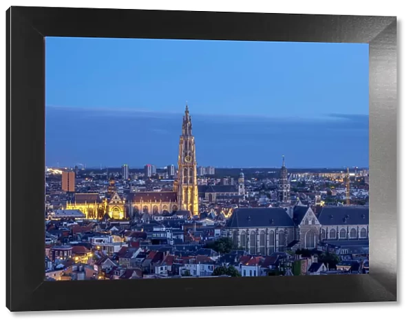 City Center Skyline at twilight, elevated view, Antwerp, Belgium