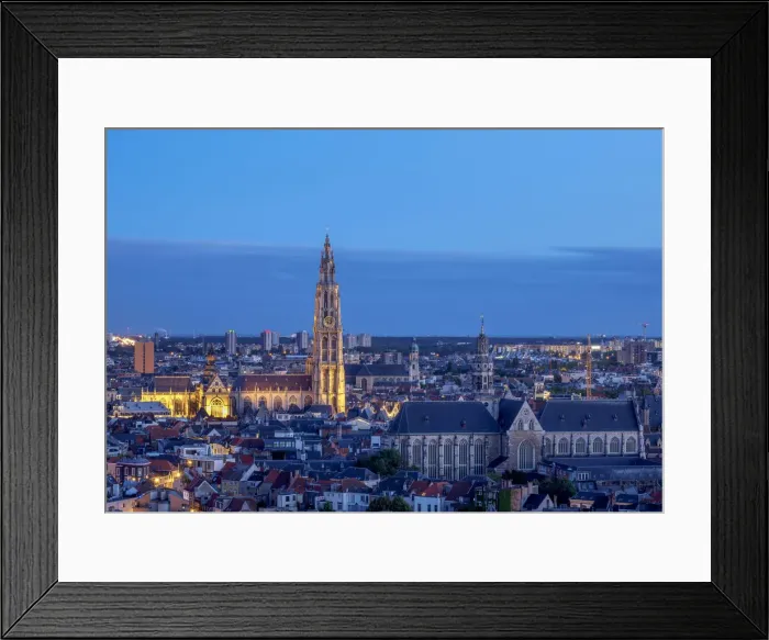 Framed Print : City Center Skyline at twilight, elevated view, Antwerp, Belgium Framed Print : City Center Skyline at twilight, elevated view, Antwerp, Belgium