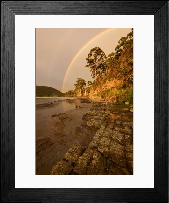 Framed Print : Australia, Tasmania, Eaglehawk Neck, Rainbow over the Tessellated Pavement Framed Print : Australia, Tasmania, Eaglehawk Neck, Rainbow over the Tessellated Pavement