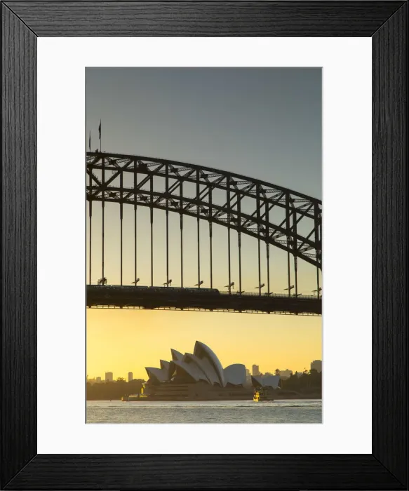 Framed Print : Sydney Harbour Bridge and Sydney Opera House at sunrise, Sydney, New South Wales Framed Print : Sydney Harbour Bridge and Sydney Opera House at sunrise, Sydney, New South Wales