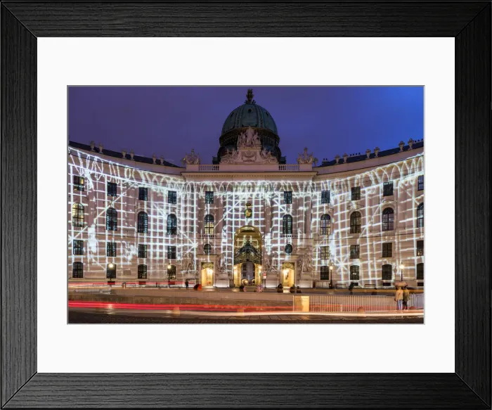 Framed Print : Night view of Michaelerplatz with lights show on the facade of Hofburg Palace, Vienna Framed Print : Night view of Michaelerplatz with lights show on the facade of Hofburg Palace, Vienna