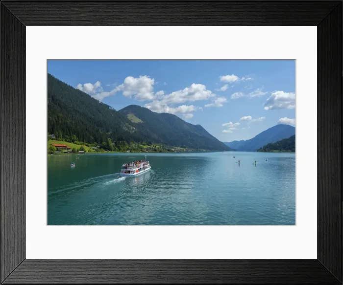 Framed Print : Tourist boat on Weissensee at Techendorf, Carinthia, Austria Framed Print : Tourist boat on Weissensee at Techendorf, Carinthia, Austria
