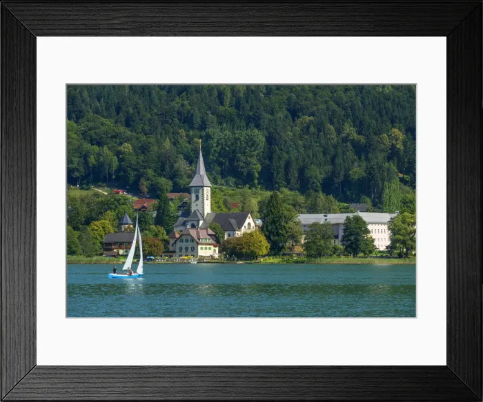 Framed Print : View at Ossiach with Benedictine abbey from Bodensdorf, Carinthia, Austria Framed Print : View at Ossiach with Benedictine abbey from Bodensdorf, Carinthia, Austria