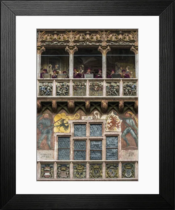 Framed Print : Music band performing on the balcony of the Goldenes Dachl landmark structure, Innsbruck Framed Print : Music band performing on the balcony of the Goldenes Dachl landmark structure, Innsbruck