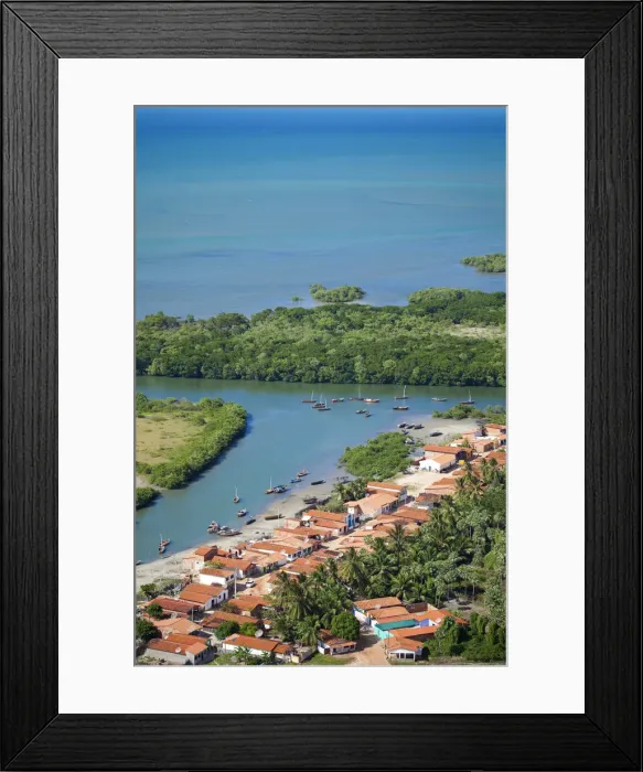 Framed Print : South America, Brazil, Ceara, Aerial of Aranau fishing village near Acarau between Framed Print : South America, Brazil, Ceara, Aerial of Aranau fishing village near Acarau between