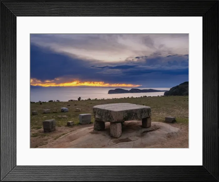 Framed Print : Ceremonial Table close to the Chinkana Ruins, dusk, Island of the Sun, Titicaca Lake Framed Print : Ceremonial Table close to the Chinkana Ruins, dusk, Island of the Sun, Titicaca Lake
