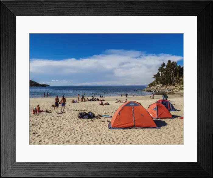Framed Print : Camping on the Challa Pampa Beach, Island of the Sun, Titicaca Lake, La Paz Department Framed Print : Camping on the Challa Pampa Beach, Island of the Sun, Titicaca Lake, La Paz Department
