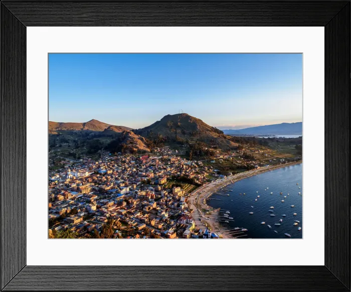Framed Print : Copacabana Town and Titicaca Lake, elevated view, La Paz Department, Bolivia Framed Print : Copacabana Town and Titicaca Lake, elevated view, La Paz Department, Bolivia