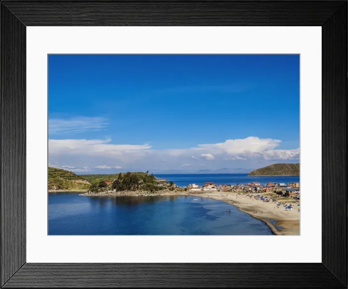 Framed Print : Challa Pampa Village, elevated view, Island of the Sun, Titicaca Lake, La Paz Department Framed Print : Challa Pampa Village, elevated view, Island of the Sun, Titicaca Lake, La Paz Department