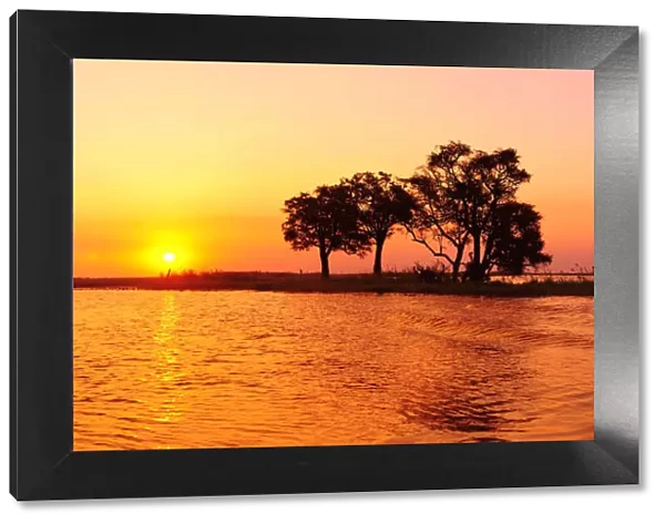 Sunset and Island, Chobe River near Kasane, Africa, Botswana, Chobe National Park