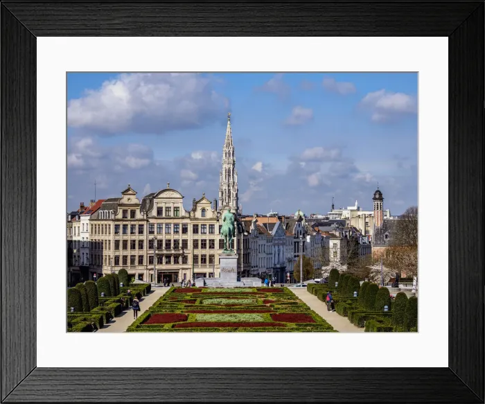 Framed Print : View over Mont des Arts Public Garden towards Town Hall Spire, Brussels, Belgium Framed Print : View over Mont des Arts Public Garden towards Town Hall Spire, Brussels, Belgium