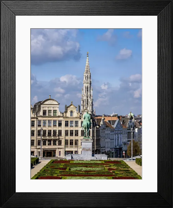 Framed Print : View over Mont des Arts Public Garden towards Town Hall Spire, Brussels, Belgium Framed Print : View over Mont des Arts Public Garden towards Town Hall Spire, Brussels, Belgium