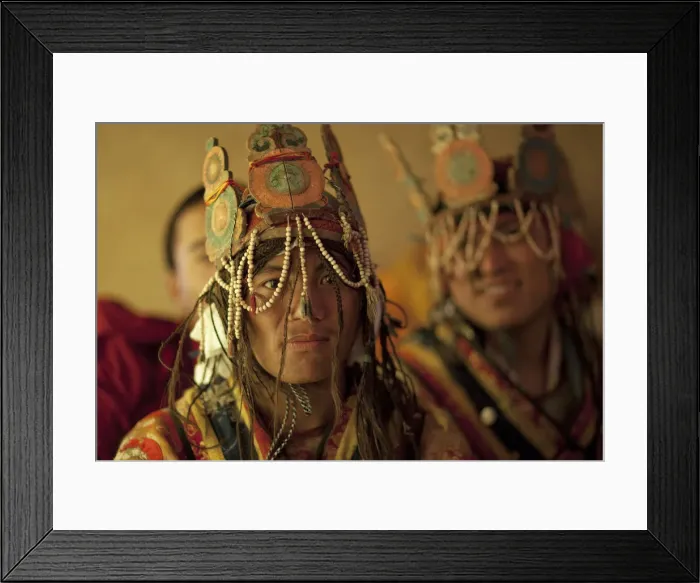 Framed Print : Participants in the tsechu at the Gangtey Gompa in Bhutan. Gangteng Monastery