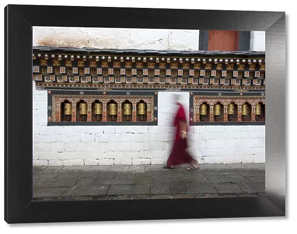 Scene from the Tashichodzong in Thimpu, Bhutan. Tashichoedzong is a Buddhist monastery