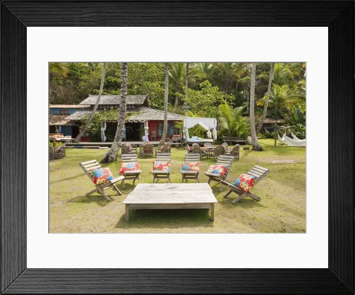 Framed Print : Brazil, Bahia, Trancoso, Espelho beach, Pousada do Baiano and restaurant Framed Print : Brazil, Bahia, Trancoso, Espelho beach, Pousada do Baiano and restaurant