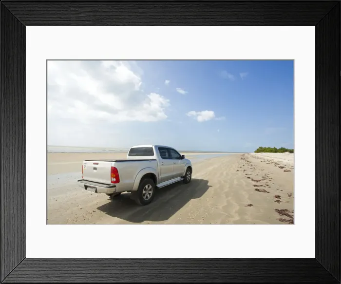 Framed Print : South America, Brazil, Ceara, Toyota Hilux 4x4 on the beach between Camocim Framed Print : South America, Brazil, Ceara, Toyota Hilux 4x4 on the beach between Camocim