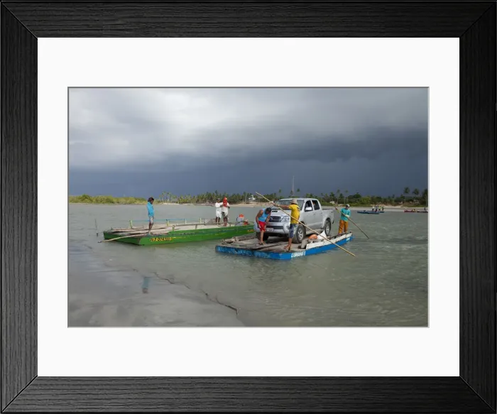 Framed Print : South America, Brazil, Ceara, Camocim, storm clouds over the ferry rafts at Guriu Framed Print : South America, Brazil, Ceara, Camocim, storm clouds over the ferry rafts at Guriu