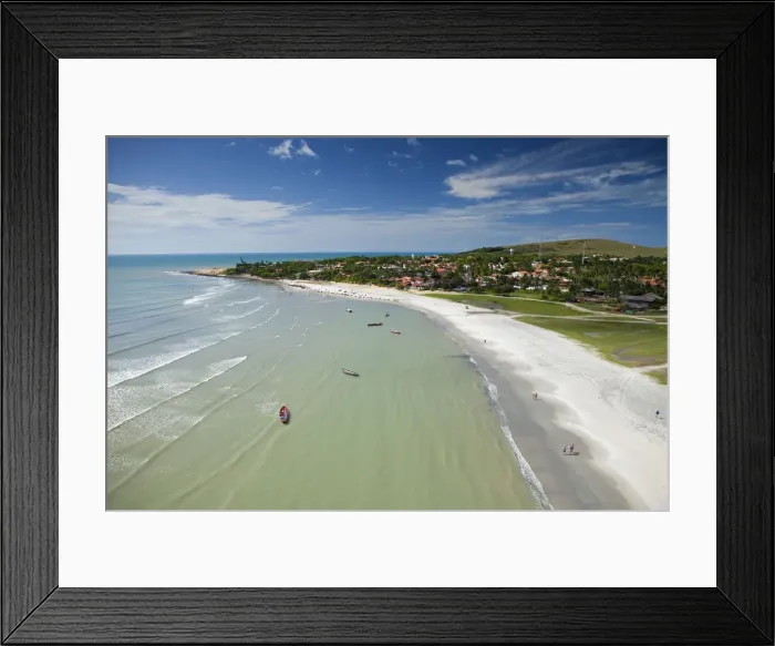 Framed Print : South America, Brazil, Ceara, Jericoacoara, Jericoacoara beach and village from the air