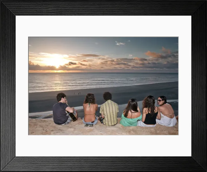 Framed Print : South America, Brazil, Ceara, Jericoacoara, a guitarist and a group of girls watch Framed Print : South America, Brazil, Ceara, Jericoacoara, a guitarist and a group of girls watch