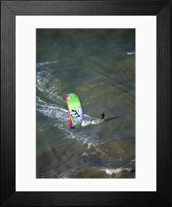 Framed Print : South America, Brazil, Ceara, Aerial view of a kite surfer on the Atlantic coast of Framed Print : South America, Brazil, Ceara, Aerial view of a kite surfer on the Atlantic coast of