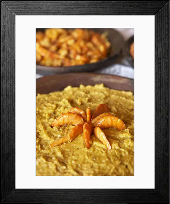 Framed Print : Brazil, Food, a bowl of vatapa with king prawns, a typical dish from Bahia made with Framed Print : Brazil, Food, a bowl of vatapa with king prawns, a typical dish from Bahia made with