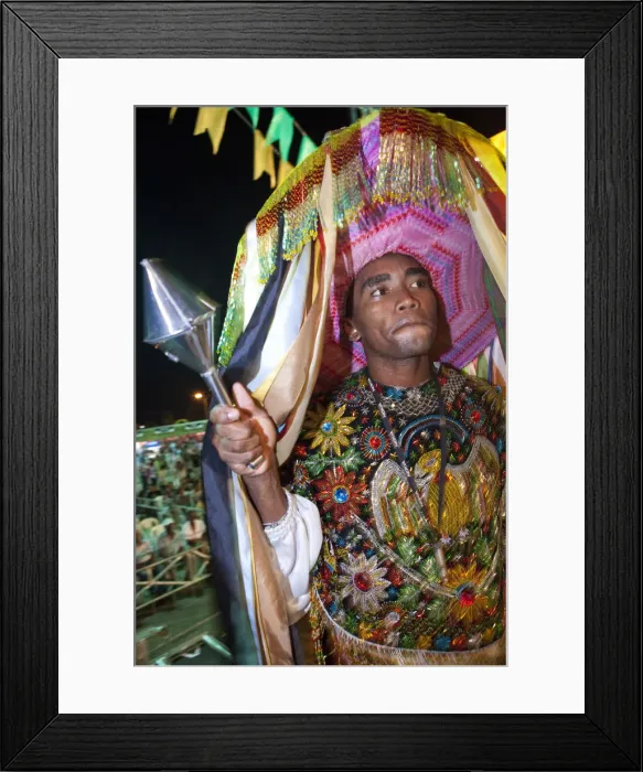 Framed Print : South America, Brazil, Maranhao, Sao Luis, a costumed dancer with a percussion instrument Framed Print : South America, Brazil, Maranhao, Sao Luis, a costumed dancer with a percussion instrument