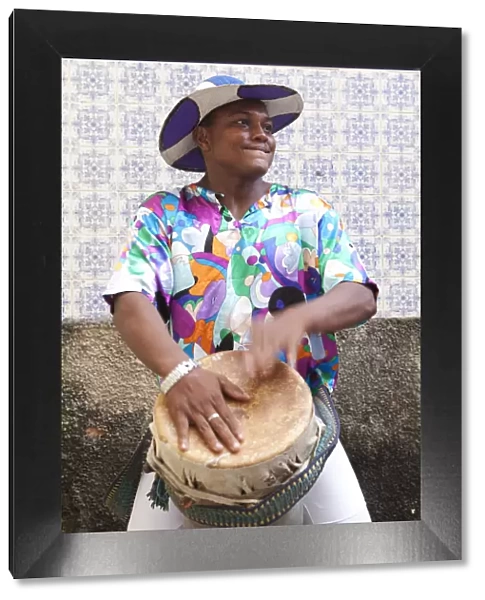 South America, Brazil, tambor drummer from the Tambor de Crioula group Catarina Mina