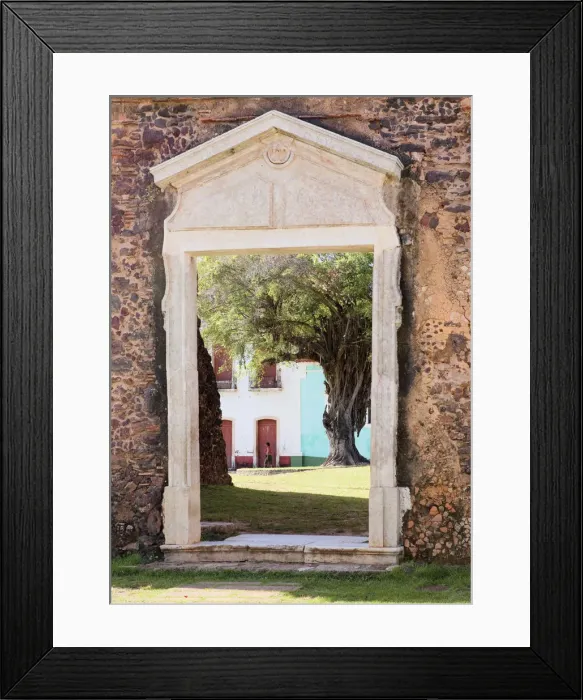 Framed Print : South America, Brazil, Maranhao, Alcantara, view through a ruined door of the Nossa