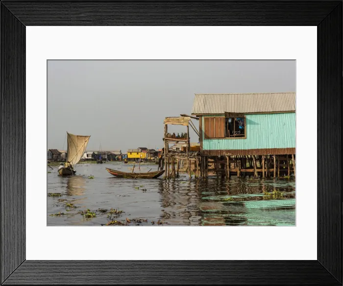 Framed Print : Africa, Benin, Lake Nokoua. Street scene with a typical shop in Framed Print : Africa, Benin, Lake Nokoua. Street scene with a typical shop in
