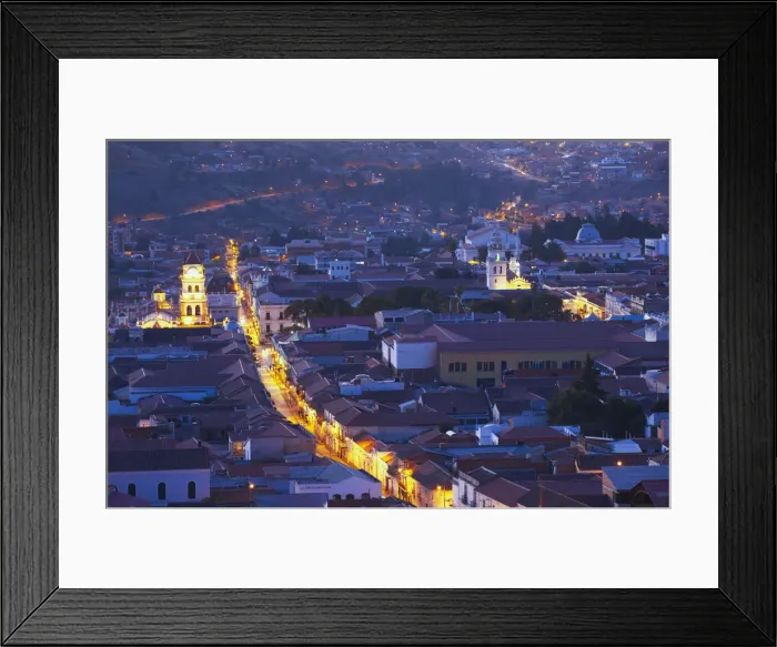Framed Print : View of Sucre (UNESCO World Heritage Site) at dusk, Bolivia