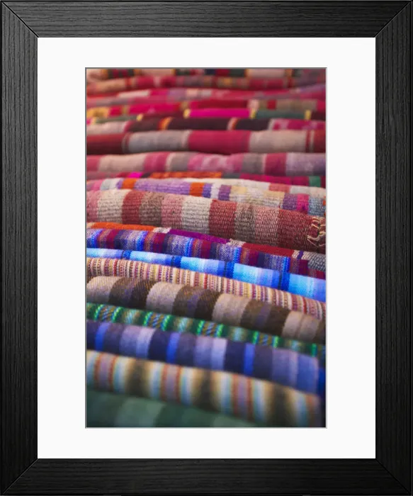 Framed Print : Colourful blankets at market, Sucre (UNESCO World Heritage Site), Bolivia Framed Print : Colourful blankets at market, Sucre (UNESCO World Heritage Site), Bolivia