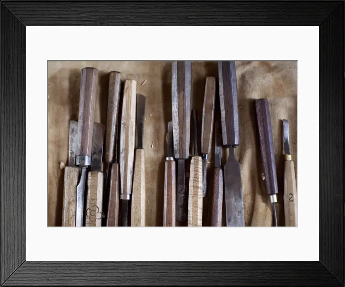 Framed Print : Wood workign toos used to carve wooden penises at the Gangtey Gompa. Gangteng Monastery Framed Print : Wood workign toos used to carve wooden penises at the Gangtey Gompa. Gangteng Monastery