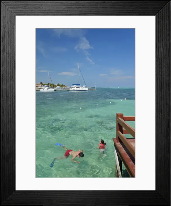 Framed Print : Couple snorkelling, San Pedro, Ambergris Caye, Caribbean, Central America Framed Print : Couple snorkelling, San Pedro, Ambergris Caye, Caribbean, Central America
