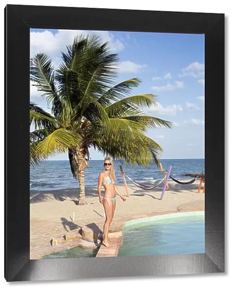 Central America, Belize, Stann Creek, Hopkins village, a model on the beach in Hopkins