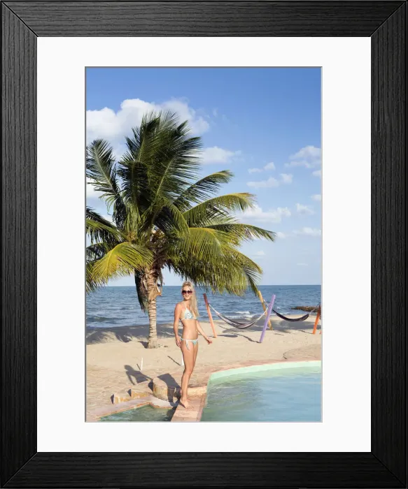 Framed Print : Central America, Belize, Stann Creek, Hopkins village, a model on the beach in Hopkins Framed Print : Central America, Belize, Stann Creek, Hopkins village, a model on the beach in Hopkins