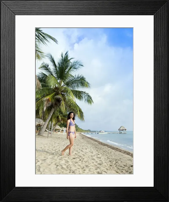 Framed Print : Central America, Belize, Stann Creek, Hopkins village, a model on the beach in Hopkins Framed Print : Central America, Belize, Stann Creek, Hopkins village, a model on the beach in Hopkins