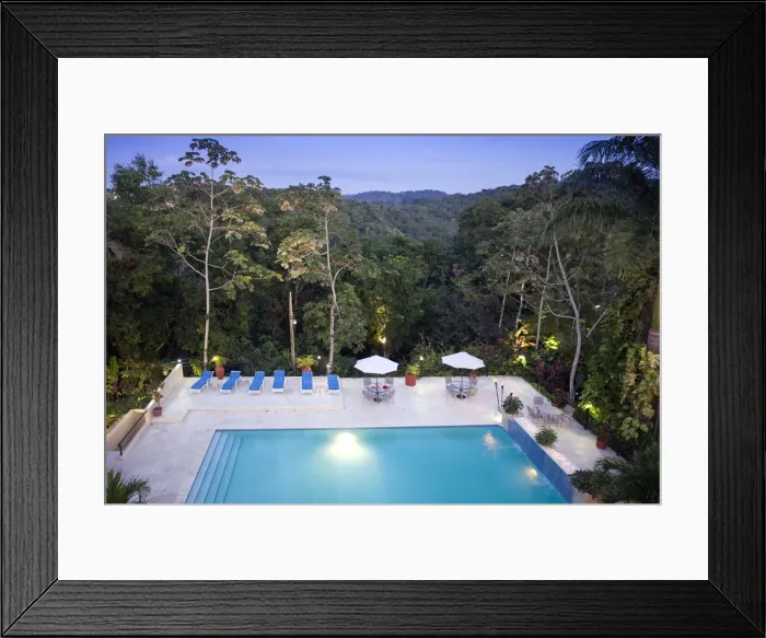 Framed Print : Central America, Belize, Cayo, San Igancio, view of the swimming pool and the rainforest Framed Print : Central America, Belize, Cayo, San Igancio, view of the swimming pool and the rainforest