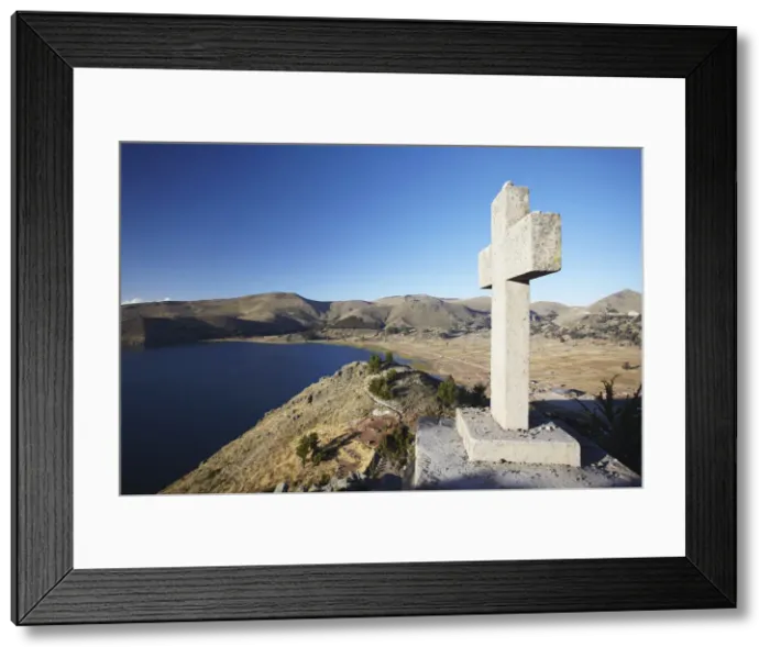 Framed Print : Cross on summit of Cerro Calvario, Copacabana, Lake Titicaca, Bolivia Framed Print : Cross on summit of Cerro Calvario, Copacabana, Lake Titicaca, Bolivia