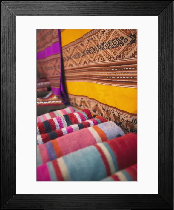 Framed Print : Colourful blankets at market, Sucre (UNESCO World Heritage Site), Bolivia