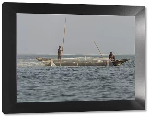 Africa, Benin, Lake Nokoua. Fishermen from Ganvie village