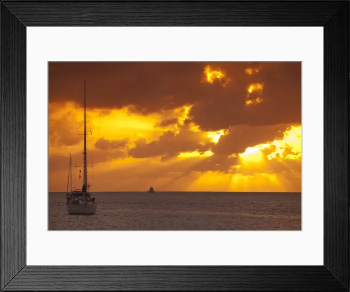 Framed Print : Exhumas, Bahamas. Sailboats at anchor in the Caribbean against a dramatic sky Framed Print : Exhumas, Bahamas. Sailboats at anchor in the Caribbean against a dramatic sky
