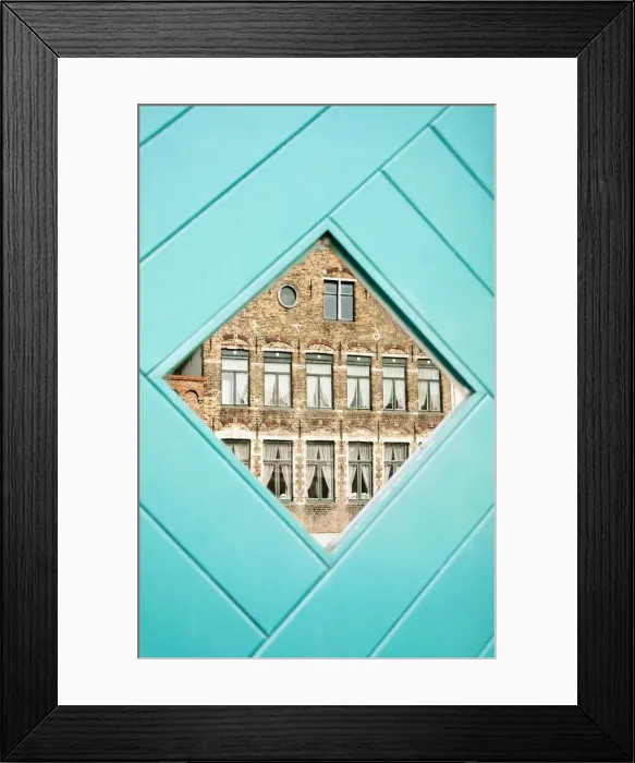 Framed Print : Traditional building reflected in the window, Bruges, Belgium Framed Print : Traditional building reflected in the window, Bruges, Belgium