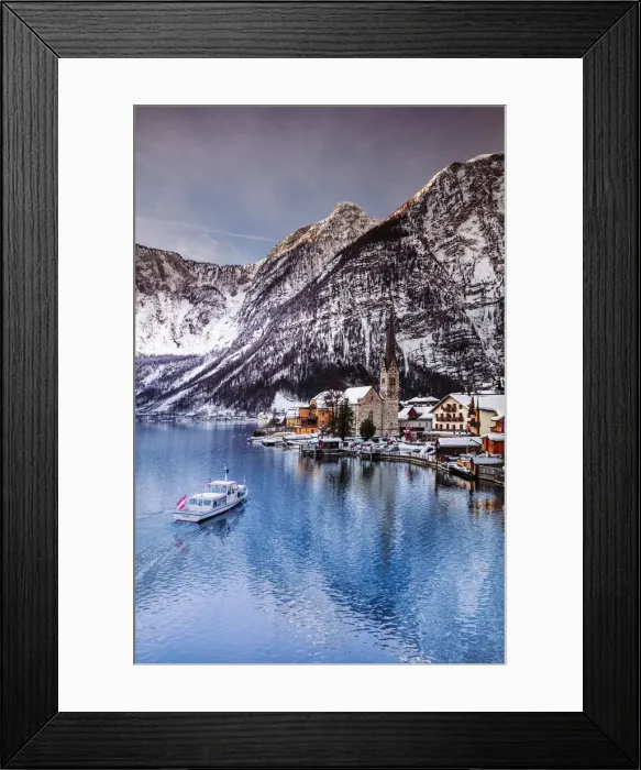 Framed Print : Typical village called Hallstatt con the Hallstatter see at sunrise with the houses Framed Print : Typical village called Hallstatt con the Hallstatter see at sunrise with the houses