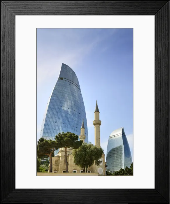 Framed Print : Sahidlar Xiyabani Mosque and the Flame Towers. Baku, Azerbaijan Framed Print : Sahidlar Xiyabani Mosque and the Flame Towers. Baku, Azerbaijan