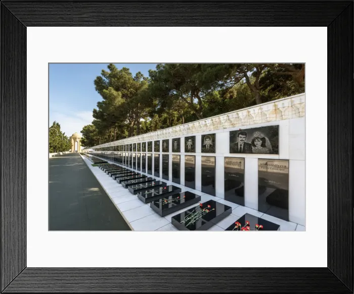 Framed Print : Martyrs Alley. Sahidlar Xiyabani, a memorial dedicated to those killed by Framed Print : Martyrs Alley. Sahidlar Xiyabani, a memorial dedicated to those killed by