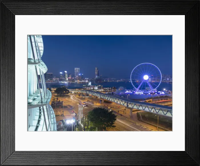 Framed Print : View of Star Ferry pier, observation wheel and Tsim Sha Tsui skyline, Central, Hong Kong Framed Print : View of Star Ferry pier, observation wheel and Tsim Sha Tsui skyline, Central, Hong Kong